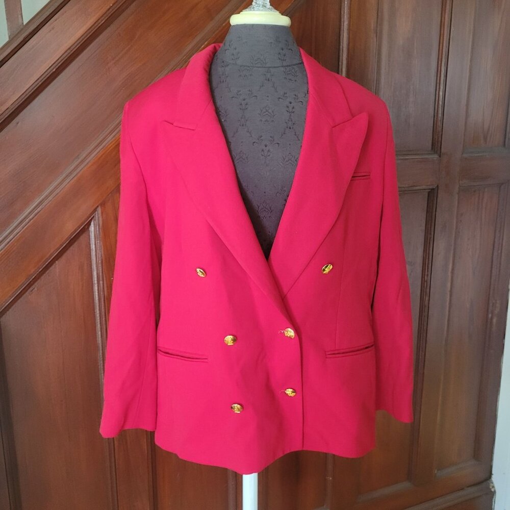 Vintage Austin Reed Red Wool Double-Breasted Blazer With Gold Buttons